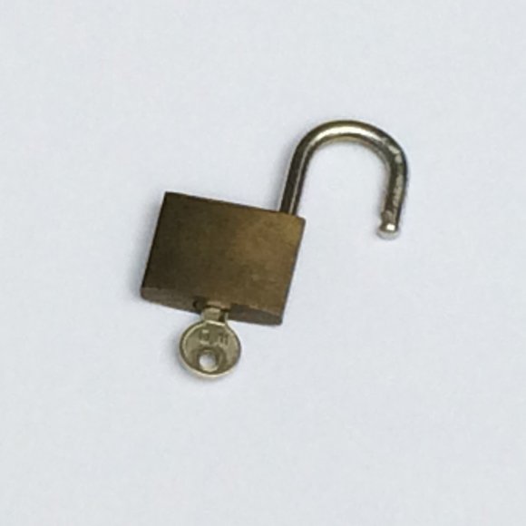 1-1/8" wide Gold brass metal padlock with key for storage or travel - Picture 5 of 5